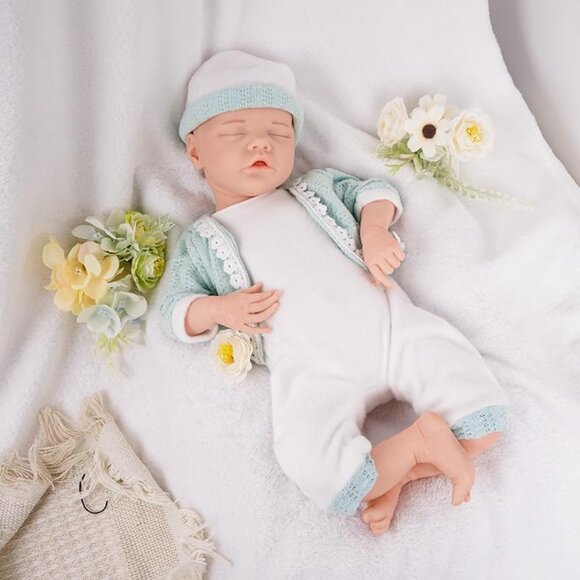 18Inch Realistic Full Body Silicone Reborn ivory White Baby Girl Sleeping Dolls - Picture 7 of 7